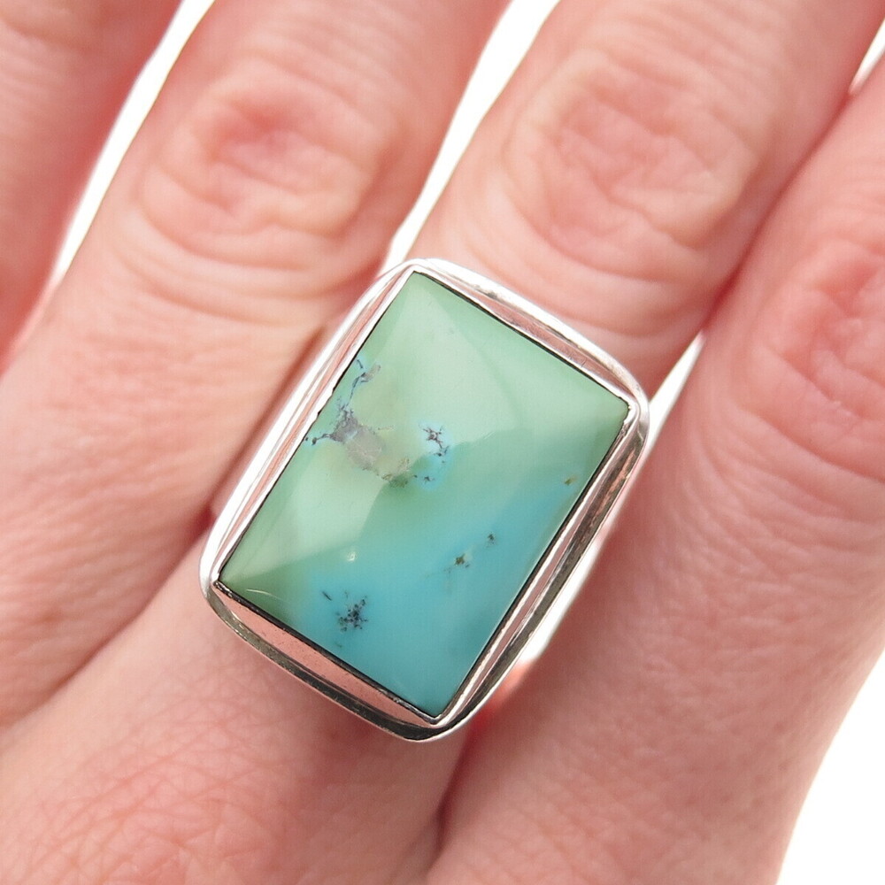 Kit Heath 925 Sterling Silver Vintage Real Turquoise Modernist Ring Size 7.5